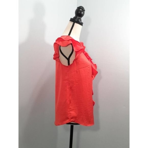 Banana Republic Blouse Ruffles Coral Orange Size XS - Picture 3 of 7